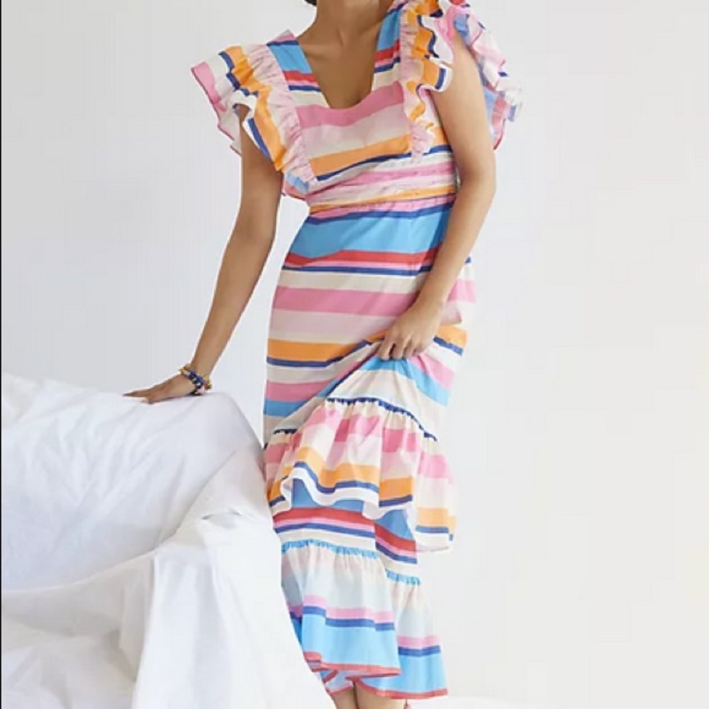 NWT Anthropologie Plenty by Tracy Reese Ruffled Stripes Maxi Dress Size XS, S, M